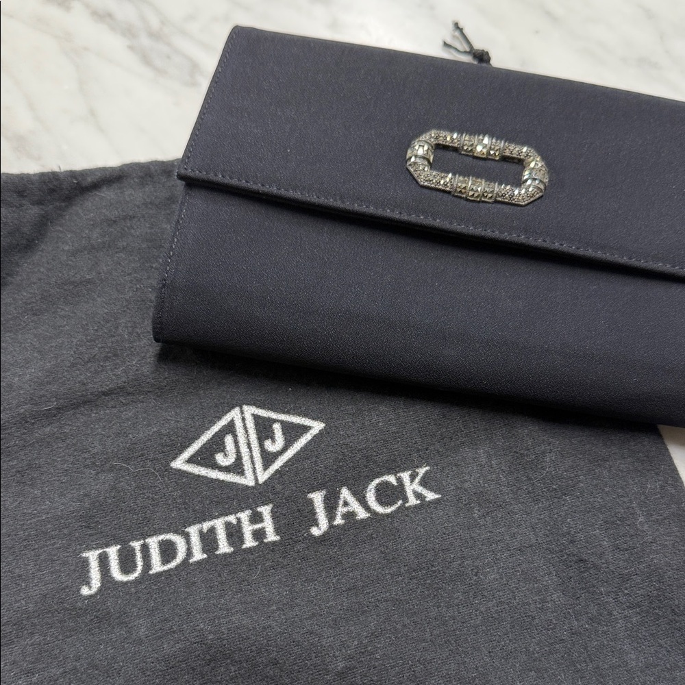 Judith Jack Vintage Art Deco Black Textured Fabric Evening Bag Clutch Crossbody